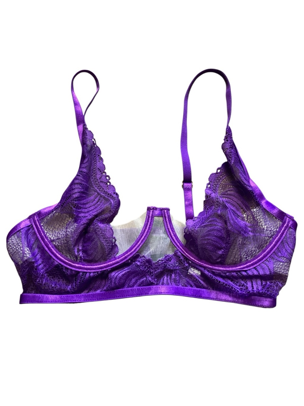 Oh La La Cherie Paris Royal Purple Lace Underwire Balconette Unlined Bra Small